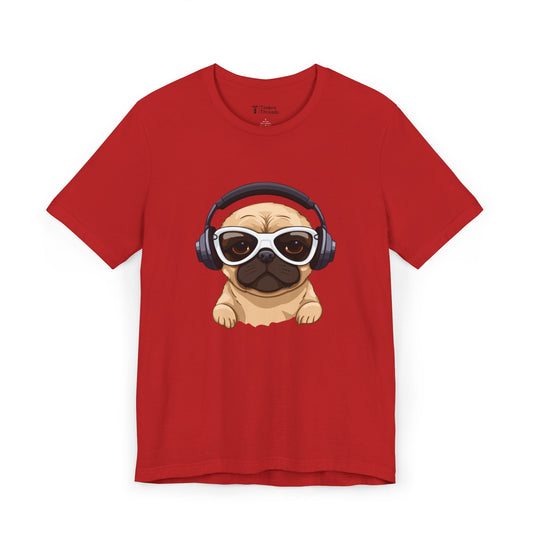 Pug With Headphones Short Sleeve Tee