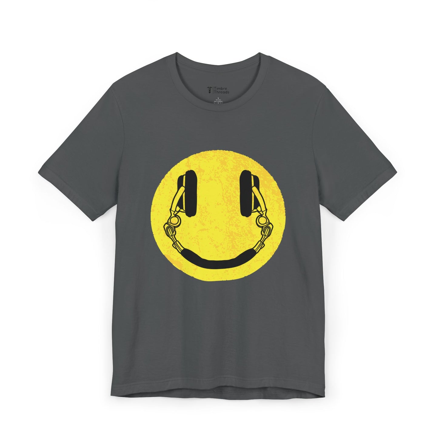 Retro Faded Headphones Smiley Face Short Sleeve Tee