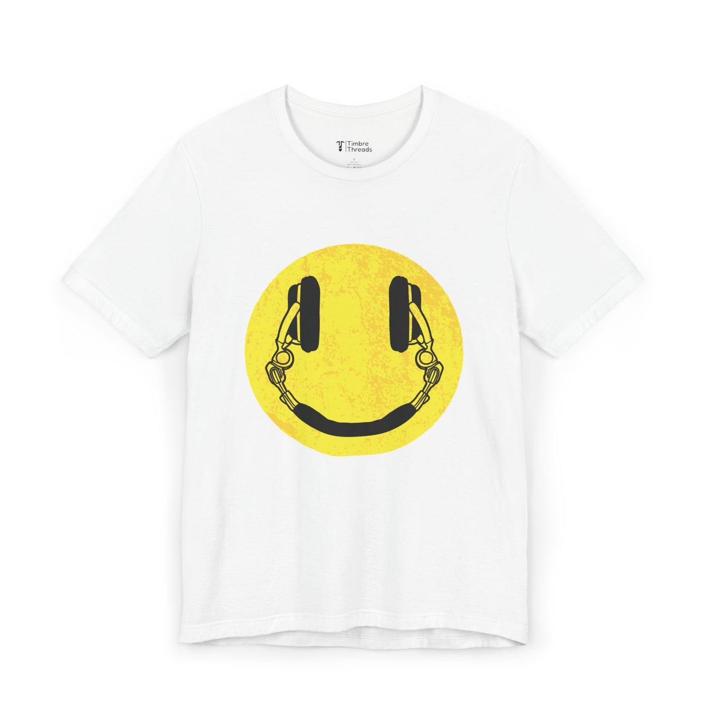 Retro Faded Headphones Smiley Face Short Sleeve Tee